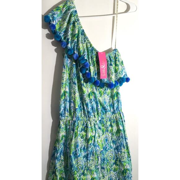 Lilly Pulitzer Idara Women's Size Small Resort One Shoulder Pom Pom Romper - Picture 3 of 4